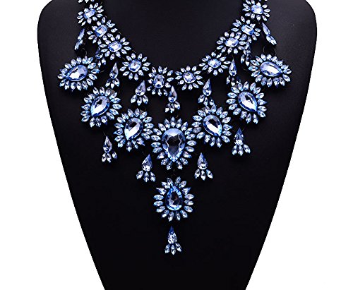 Gril Era Evening Party Luxury Colorful Rhinestone Crystal Chain Teardrop Shape Bib Temperament Necklace Womens(blue)