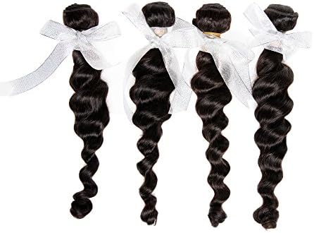 Savena Hair 6a 100% Indian Virgin Human Hair #1b Natural Color Loose wave Hair Weft 4 Bundles 400g Mixed Length 16 18 20 22 Inches Hair Exyensions
