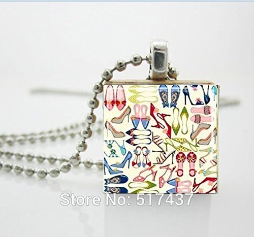VintaStore Fashion Necklaces For Women Scrabble Tile Jewelry Shoe Addiction Art Pendant With Ball Chain Necklacescrabble Tiles