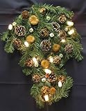 Christmas Pine Bough with Pinecones, Holiday Nuts, Snow, and Lights