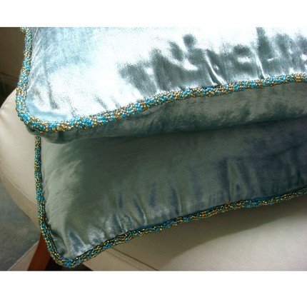 Sky Blue Shimmer - 24x24 Inches Large Throw Pillow Covers - Velvet Pillow Cover with Handmade Beaded Border