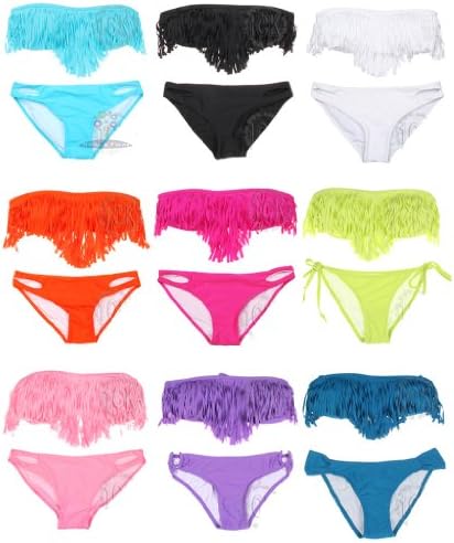 Ftbstyle Fashion Tassel Padded Bandeau Fringe Bikini 2pcs Set Swimsuit Swimwear