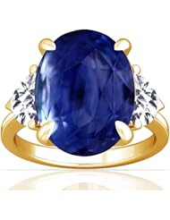 18K Yellow Gold Oval Cut Blue Sapphire Three Stone Ring (GIA Certificate)