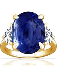 14K Yellow Gold Oval Cut Blue Sapphire Three Stone Ring (GIA Certificate)