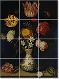 Ambrosius Bosschaert Flowers Tile Mural Traditional Home Remodel | 24x32 using (12) 8x8 tiles