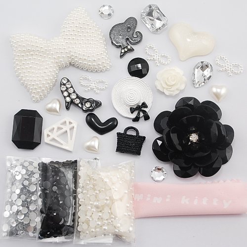 Min kitty- DIY for cellphone ,for iphone 4 4S ,iphone 5 5c 5G,for iphone 6 iphone 6 plus for samsung note 4 samsung s5 mini s5 i9600 for samsung galaxy s3 i9300 ,for samsung galaxy s4 i9500 for sony/htc/nokia/google etc 3D Bling white pearl bow bowknot black rose lady shoes diamond love style Cell Phone Case Resin crystal diamond Flat back Kawaii Cabochons Deco Kit / Set ,cellphone diy ,merry christmas gift ,xmas