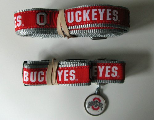 Ohio State University Buckeyes Premium Pet Set Dog Leash Collar ID Tag SMALL