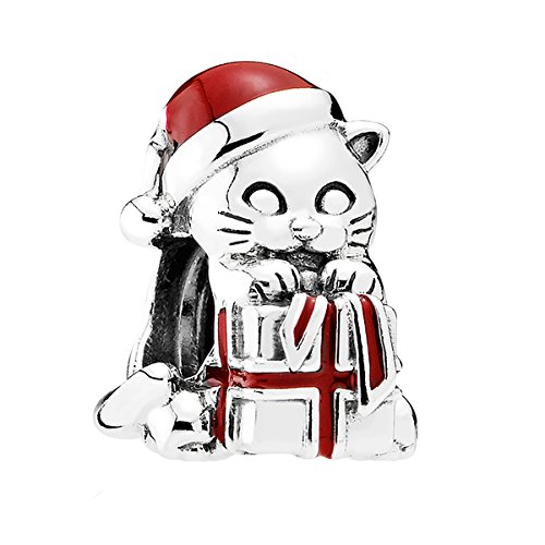 PANDORA Charm Christmas Kitten with Berry Red Enamel