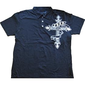Click here to buy Holy Cross and Dragon Front and Back Printed Mens Collar T-Shirt by Saka's.
