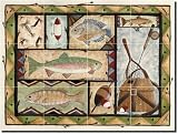 "Fishing Fun" by Donna Jensen - Artwork On Tile Ceramic Mural 12.75" x 17" Kitchen Shower Backsplash