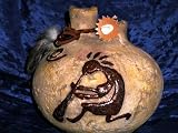 ANASAZI ANCIENT ONES NATIVE AMERICAN INDIAN KOKOPELI TRICKSTER PETROGLYPH PRIMITIVE DECOR DUAL SPOUT STORAGE JUG, Ancient Pueblo Anastazi Kokopelli Flute Player Magic Spirit Vision Relic Gallery Style Decorative Pottery