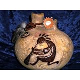 ANASAZI ANCIENT ONES NATIVE AMERICAN INDIAN KOKOPELI TRICKSTER PETROGLYPH PRIMITIVE DECOR DUAL SPOUT STORAGE JUG, Ancient Pueblo Anastazi Kokopelli Flute Player Magic Spirit Vision Relic Gallery Style Decorative Pottery