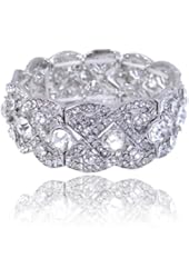 EVER FAITH&reg; Wedding Silver-Tone Art Deco Elastic Stretch Bracelet Clear Austrian Crystal