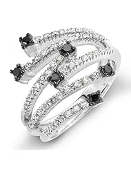 0.48 Carat (ctw) 14k White Gold Round Black & White Diamond Ladies Cocktail Right Hand Ring 1/2 CT