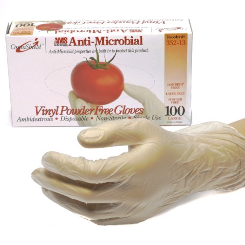 Gloves Vinyl PF Antimicrobial Food Service Large 100/Bx
