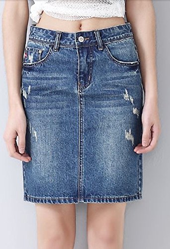 (ALLURE) デニム タイト スカート ダメージ加工 ヴィンテージ風 ミニスカート AF0510