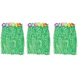 1 X Kid's Flowered Green Luau Hula Skirts (3 Pcs) w/Floral Waistbands