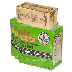 Diet Tea Bundle (108 Bags): Triple Leaves Brand Regular Strength Nature-Slim Diet Tea 90 Bags in 3 Boxes + Bonus Diet Ginseng Slim Tea 18 Bags in 1 Box
