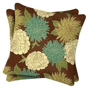 Outdoor Patio Decorative Pillow Set - Blue Beige Green Pattern Set of 2 by Arden