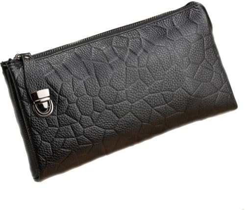 LUWE Mens Vintange Cow Leather Business Zip Bag Day Clutch Wallet Money Pocket Black