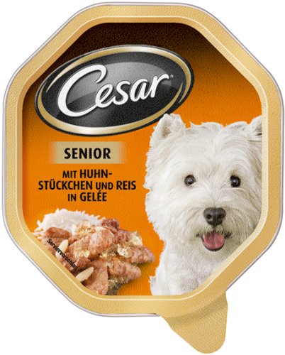 Cesar Standard Schale Senior mit Huhn-Stückchen und Reis 24x150g