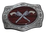 F64 Crossed Revolvers with Scroll Belt Buckle Guns Western