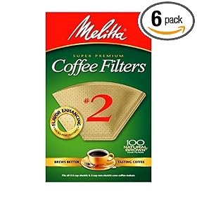 Click here to buy Melitta Cone Coffee Filters, Natural Brown, No. 2, 100 Count (Pack of 6) by Melitta.