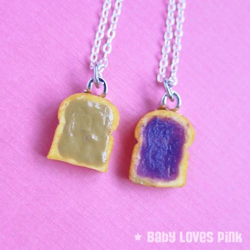 Miniature Peanut Butter and Jelly Best Friend Couples Necklaces - Set of 2 - Peanut Butter & Grape Jelly