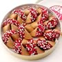 DOSE OF GOOD FORTUNES: A Dozen Dark Chocolate Hand-Dipped Fortune Cookies Decorated for Valentine's Day & Nestled in a Gold Container