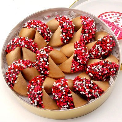 DOSE OF GOOD FORTUNES: A Dozen Dark Chocolate Hand-Dipped Fortune Cookies Decorated for... by I'm Sorry Chocolates