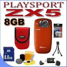 Kodak PlaySport (Zx5) HD Waterproof Pocket Video Camera - Red (2nd Generation) 8GB Accessory Saver Bundle