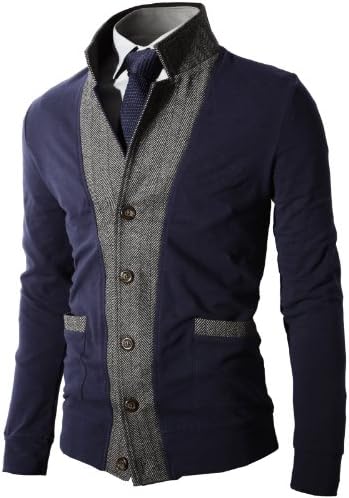 H2H Mens Two-tone Herringbone Jacket Cardigans