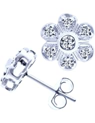 14k White Gold Diamond Children Flower Earrings (0.22Cttw, SI Clarity, H Color)