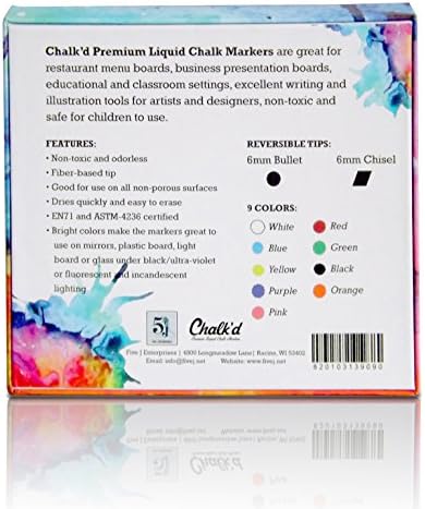 Best Fluorescent Chalk Markers - Premium Quality Liquid Chalk Ink Pens For Kids & Adults - 9 Bold Color Set With Bullet & Chisel Reversible Tip - For Chalkboards, Windows, Bistro Menu Board And More - Non Toxic, Wet/Dry Erase - Satisfaction Guaranteed!