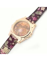 Deep Plum Purple Floral Watch with Rose Gold Faceplate