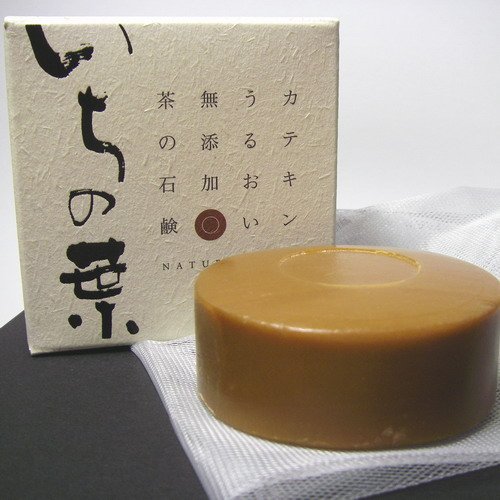 コレが本物！洗顔用　茶の石鹸「いちの葉」　肌触りが滑らかな国産の洗顔ネット付き