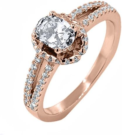 Pink Cookie Oval White Crystal Rose Golden Plated Silver Ring