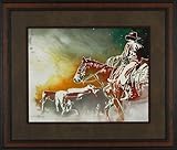 IMAGE OF Night Watchman Michael Swearngin 35x41 Gallery Quality Framed Art Print Western Cowboy Horse Picture