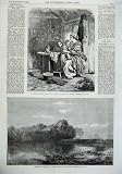 1855 Mother Children Reading Book Fine Art Trees Lake