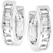 14k White Gold Rhodium Plated Hoop Earrings with Channel Set Emerald Cut CZs