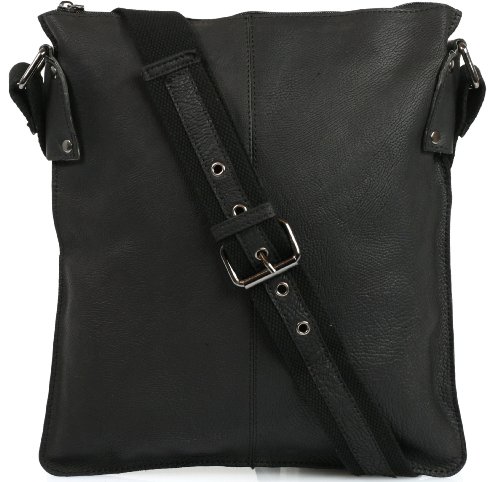 CNTMP Aiden -verbessertes Modell- Unisex Messenger / Umh&auml;ngetasche Echt-Leder in Schwarz