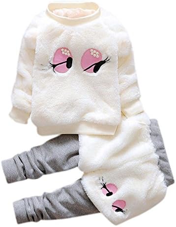 Baby Cartoon Warm Set, Milazer Baby Infant Girls Woolen Fur Winter Thick Coat +Pants Clothes (12, White)
