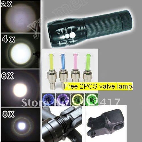 ChicSport Warning torchlight Adjustable Zoom CREE LED Flashlight bicycle light +360 degree rotation holder+ 2*Wheel light 1sets/lot