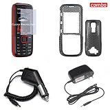 Nokia 5130 Combo Carbon Fiber Design Protective Case Faceplate Cover + LCD Screen Protector + Rapid Car Charger + Home Wall Charger for Nokia 5130 + Free LiveMyLife Wristband