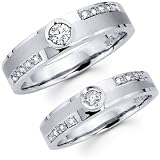 14K White Gold Matching Diamond Wedding Band Set