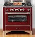 ILVE UM90FMP-BU-CR 36 Majestic Series Dual Fuel Range with 4 Sealed Burners, Center Griddle, Convection Oven - Burgundy With Chrome Trim Finish