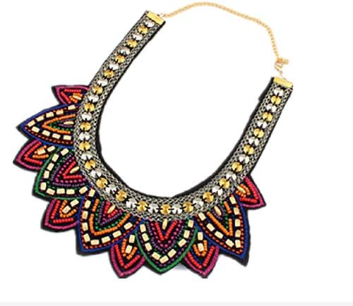 Vintage Bohemaian Acrylic Beads Fabric Choker Chunky Collar Statement Necklace