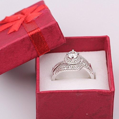Dream4girls Gorgeous 1.5ct SWA Austrian Crystal Wedding and Engagement Ring for Women 18k White Gold Plated Simulated Diamond Promise Ring Set Size 8