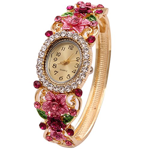 Wrist Watch for Female Flower Gold Bangle Wrap Watch