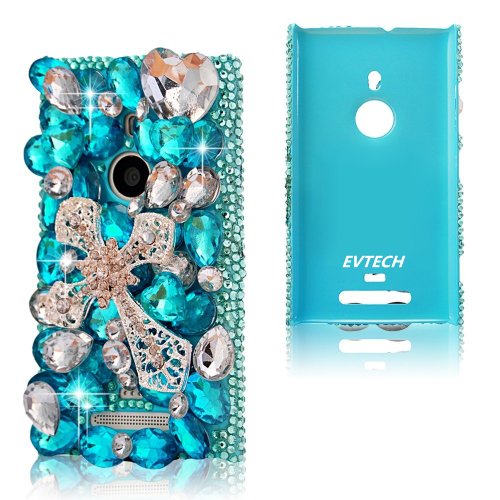 EVTECH(TM) 3D Crystal Cross Rhinestone Bow Diamond Flower Design Case Cover for Nokia Lumia 925(100% Handcrafted)